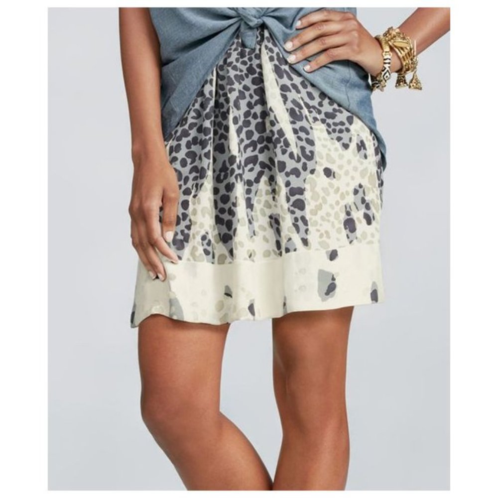 CAbi Cream and Gray Animal Print Mini Skirt